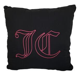 Juicy Couture Home Decorative Throw Pillow JC Embroidered Logo 16x16 Black Pink